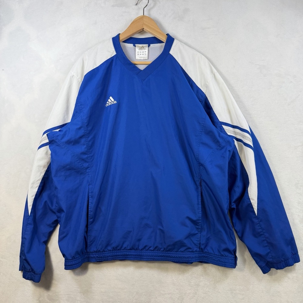 Vintage Y2K Adidas Jacket Men L Blue & White Windbreaker Pullover Mesh Lined